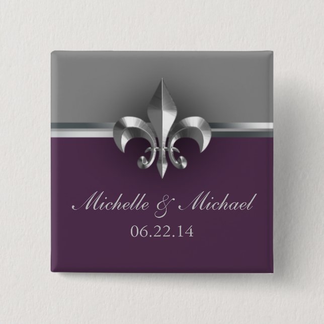 Elegantt silver Lila Fleur de Lis Knapp (Framsida)