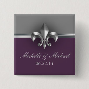 Elegantt silver Lila Fleur de Lis Knapp