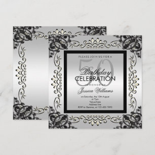 Elegantt silver & svart kvinna 50th födelsedag inbjudningar