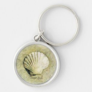 Elegantt strandsnäckskal rund silverfärgad nyckelring