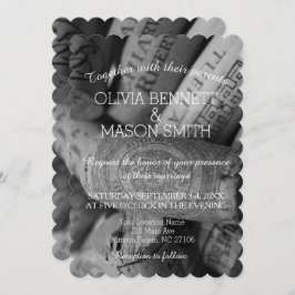 Elegantt svartvitt kort för vinkorkbröllop