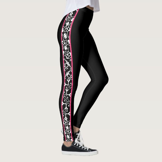 Elegantt svartvitt rosa stilfullt modernt virvlar leggings (Höger)