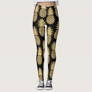 Elegantt tropiskt svart- och guldananasmönster leggings