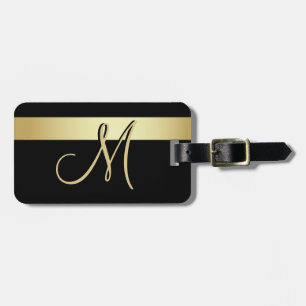 Elegantt unikt svart guld- initialt Monogrambrev Bagagebricka