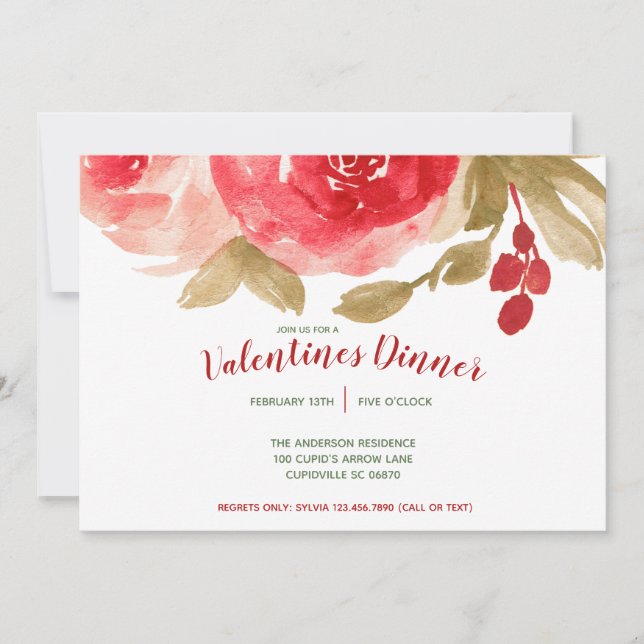 Elegantt vattenfärgröd rosvalentin party för dag inbjudningar (Framsida)
