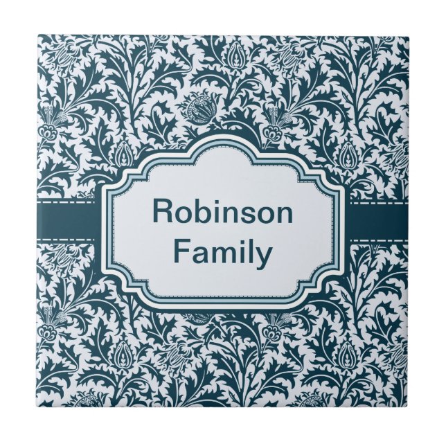 Elegantt William Morris blom- Thistlemönster Kakelplatta (Framsidan)