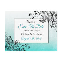 ElegantTeal och Black Script Bröllop spara datum