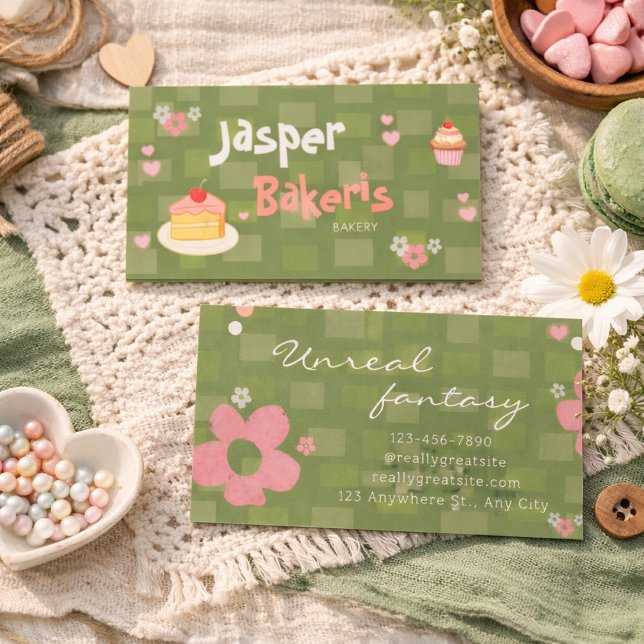 Elegent Chic Green Daisy Cute Bakery Visitkort (Skapare uppladdad)