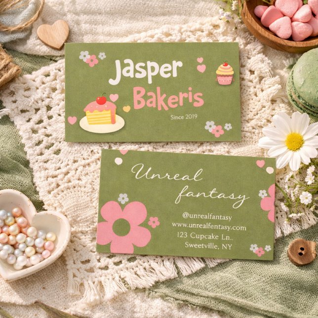 Elegent Chic Green Daisy Cute Bakery Visitkort (Skapare uppladdad)