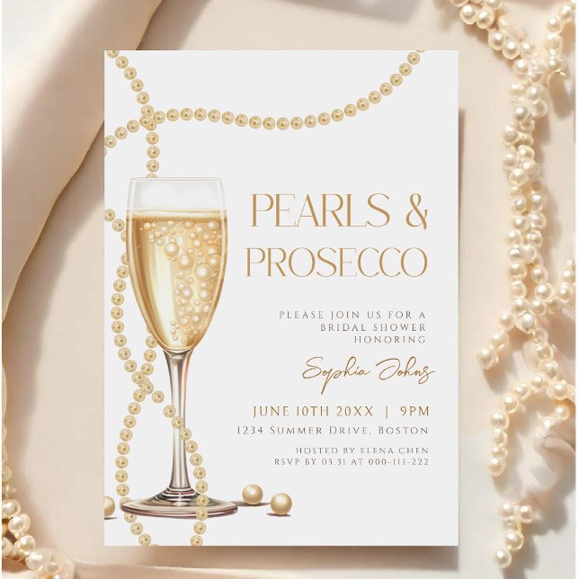 Elegent Pearls & Prosecco-Möhippa Inbjudningar (Skapare uppladdad)