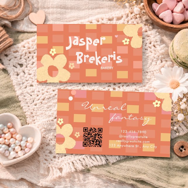 Elegent Retro Chic Orange Daisy Cute  Visitkort (Skapare uppladdad)