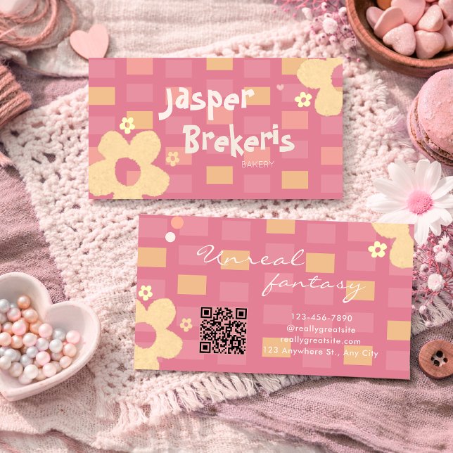 Elegent Retro Chic Pink Daisy Cute  Visitkort (Skapare uppladdad)