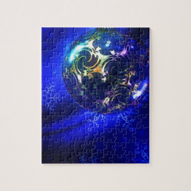 Elegerad blå julklapp, skräddarsy i pussel (Vertikal)