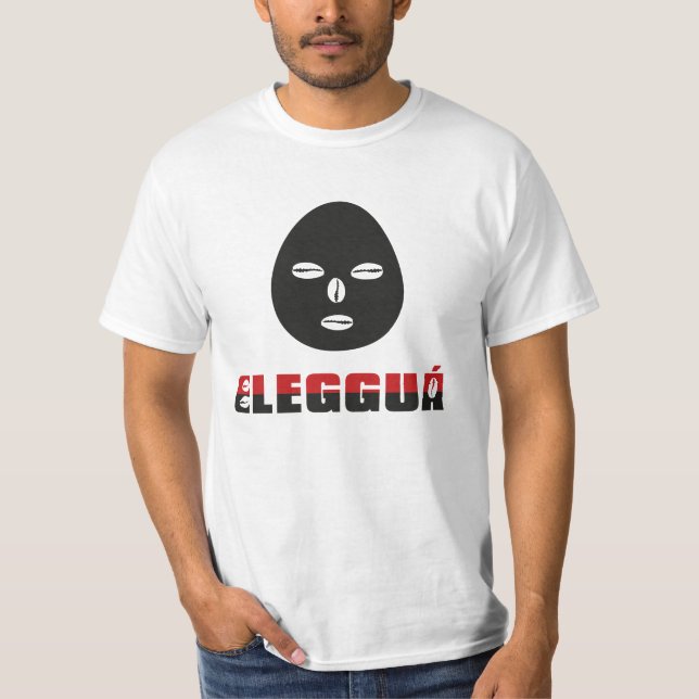 Eleggua, namn och huvud på vitt t shirt (Framsida)