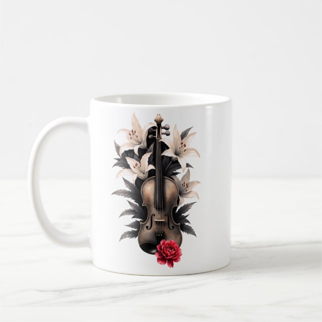 Elegi för en fallen sång – romantisk gotisk violin kaffemugg (Vänster)