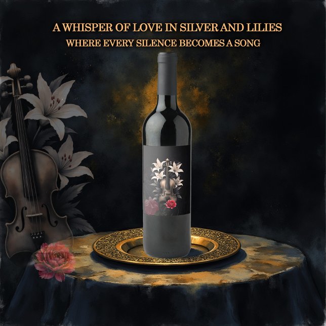 Elegi för en fallen sång – romantisk gotisk violin vinflaska etikett (Skapare uppladdad)