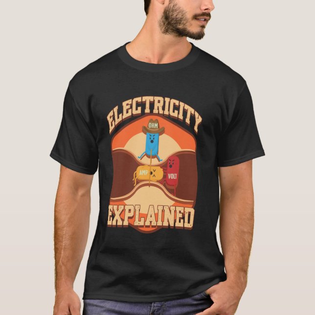 Elektricitet förklarad illustration elektriker te t shirt (Framsida)