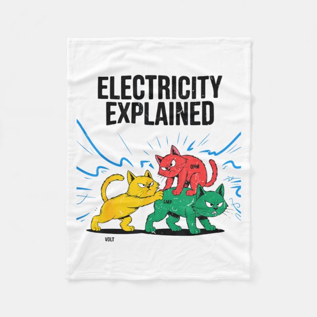Elektricitet förklaras rolig katt fysik humor vete fleecefilt (Framsidan)