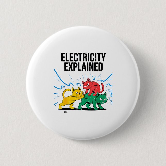 Elektricitet förklaras rolig katt fysik humor vete knapp (Framsida)