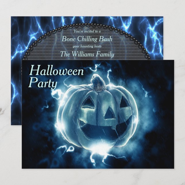 Elektrifierande Halloween-pumpafest Inbjudningar (Fram/baksida)