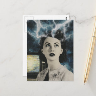 elektrifierande retro stil collage kvinna och TV-a Vykort
