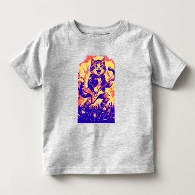 Elektrifierande Rockstjärna Katt som Spelar Gitarr T Shirt (Framsida)