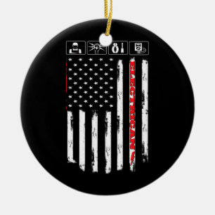 Elektriker Amerikansk USA Flagga Patriotisk Teknik Julgransprydnad Keramik