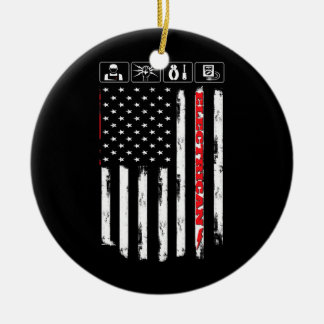 Elektriker Amerikansk USA Flagga Patriotisk Teknik Julgransprydnad Keramik