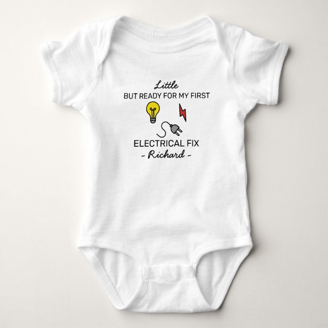 Elektriker Bebis Annonsering Första Elektriska Fix T Shirt (Framsida)