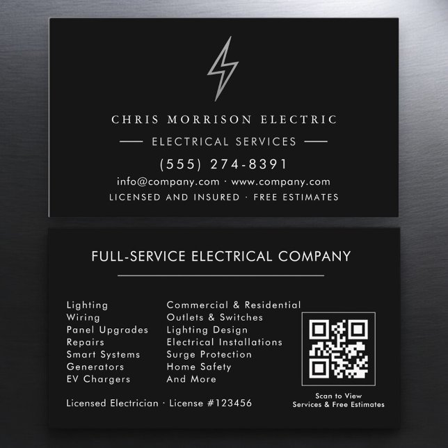 Elektriker – Black Silver Electrical Service Visitkort (Skapare uppladdad)