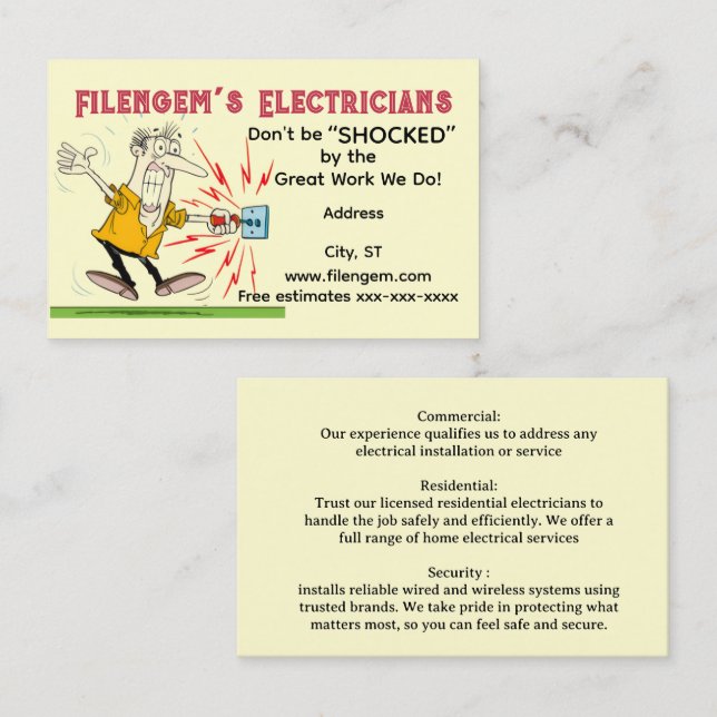 “Elektriker” Visitenkort Visitkort (Fram/baksida)