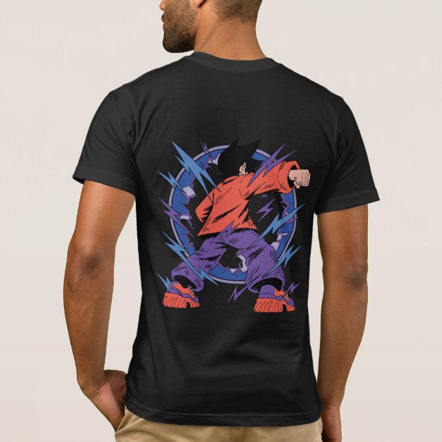 Elektrisk Anime Fighter Silhouette – Blixtkraft T Shirt (Baksida)