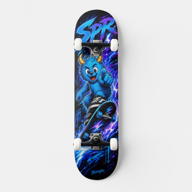Elektrisk blå blixt Monster gatu skate konst Mini Skateboard Bräda 18,5 Cm (Framsida)