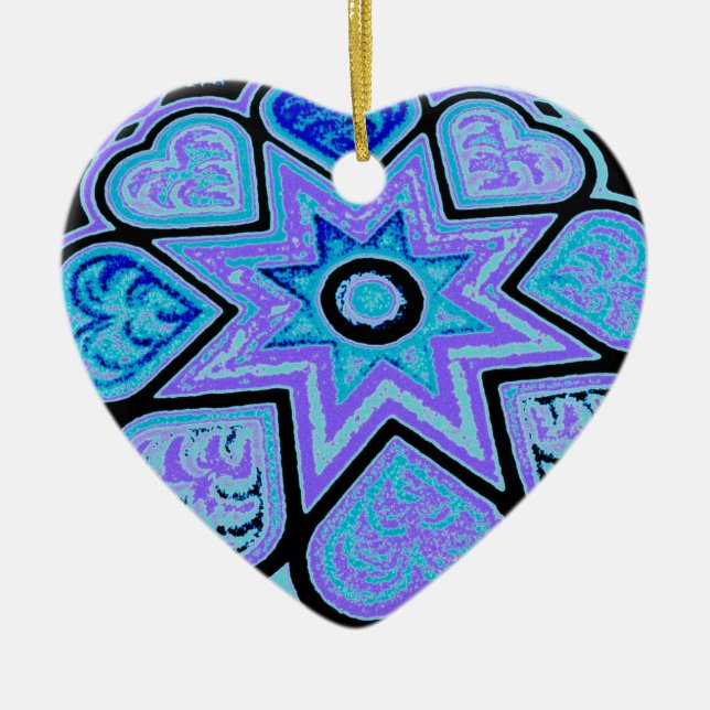 Elektrisk blå hjärtan & stjärnor ornament (Framsidan)