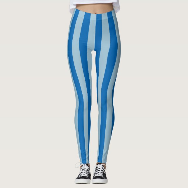 Elektrisk blå lemonad och akmarin vertikala ränder leggings (Framsida)