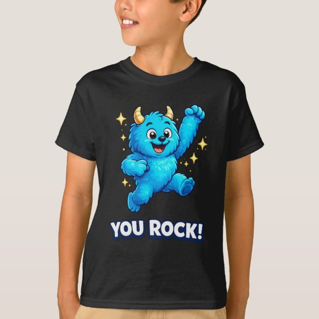 Elektrisk blå monster du rockar stjärnhopp t shirt (Framsida)