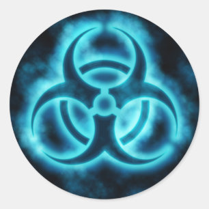 Elektrisk blå symbol för biofara runt klistermärke