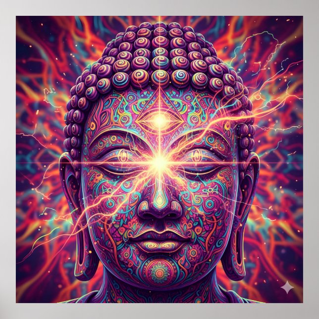 Elektrisk Chakra Buddha - Psykedelisk Upplysning Poster (Framsidan)
