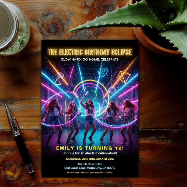 Elektrisk födelsedags Neon Glöd Fest Inbjudningar (Skapare uppladdad)
