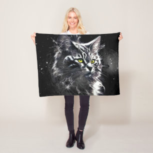 Elektrisk Fraktal Svart Katt Glödljusfilt Fleecefilt