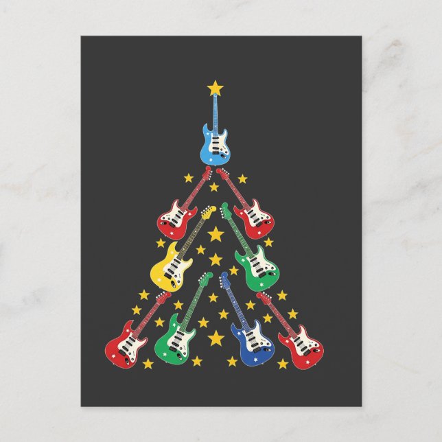 Elektrisk Gitarr Julgran Musikälskare   Inbjudan Vykort (Framsida)