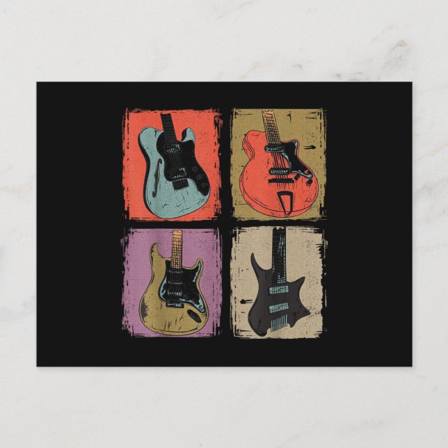 Elektrisk Gitarr Kollektion Band Gitarrist Vintage Vykort (Framsida)