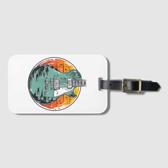 Elektrisk Gitarr Retro Solnedgång Vintage Musikban Bagagebricka (Framsida horisontal)