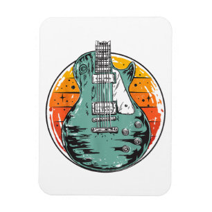 Elektrisk Gitarr Retro Solnedgång Vintage Musikban Magnet