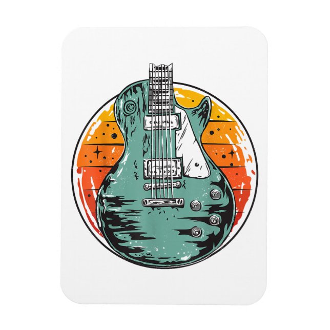 Elektrisk Gitarr Retro Solnedgång Vintage Musikban Magnet (Vertikal)