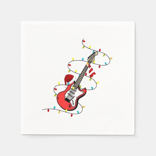 Elektrisk Gitarr Santa Claus Musik Jul Musikälskar Pappersservett (Framsidan)