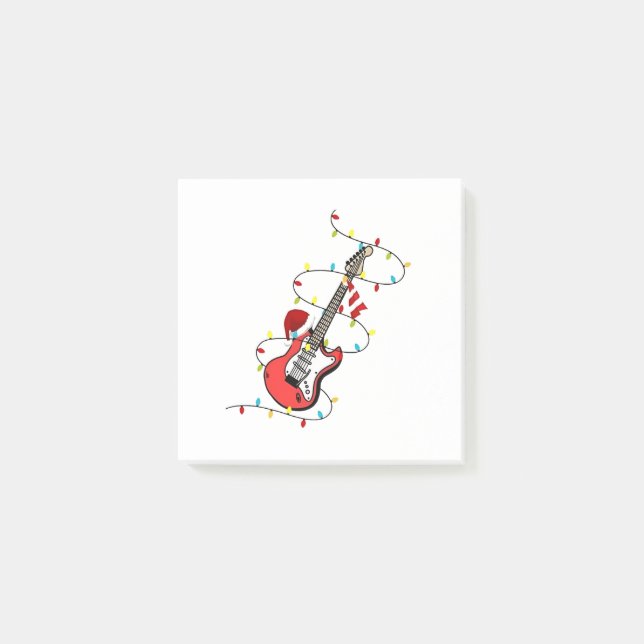 Elektrisk Gitarr Santa Claus Musik Jul Musikälskar Post-it Block (Framsida)
