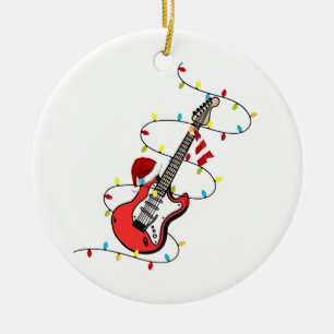 Elektrisk Gitarr Santa Claus Musik Julälskare  Julgransprydnad Keramik