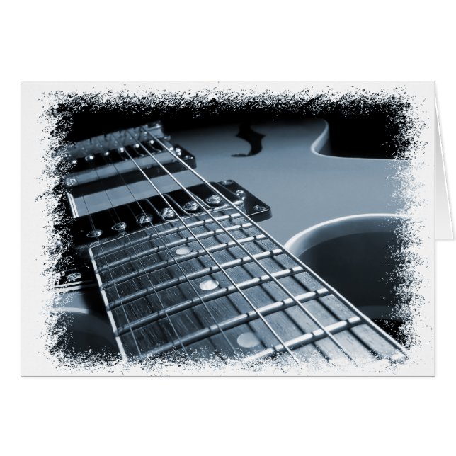 Elektrisk gitarrnärbild för blått hälsningskort (Framsidan Horizontal)