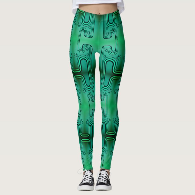 Elektrisk Grön Mekanisk Android Futuristisk Robot Leggings (Framsida)